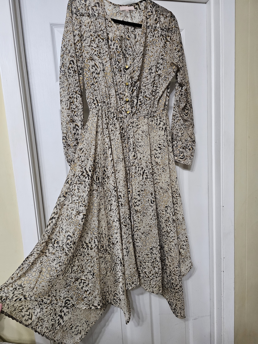 Sheer Asymmetrical Cream & Black Floral Midi Dress